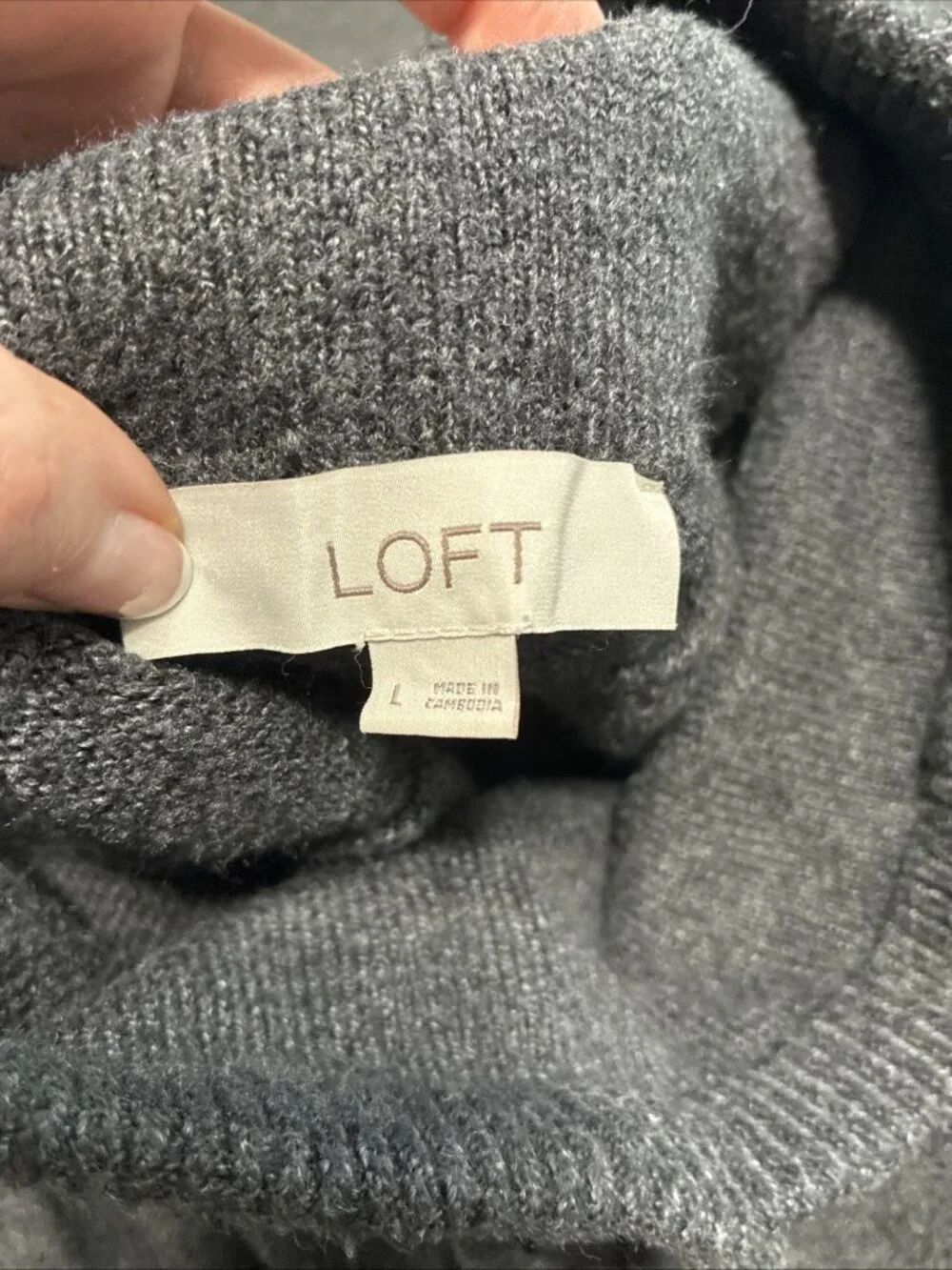 Ann Taylor LOFT Charcoal Gray Cowl Neck Drawstring Oversized Sweater Large - Picture 3 of 4